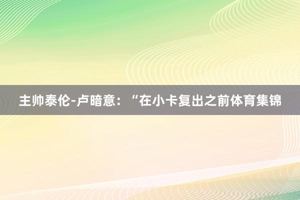 主帅泰伦-卢暗意：“在小卡复出之前体育集锦